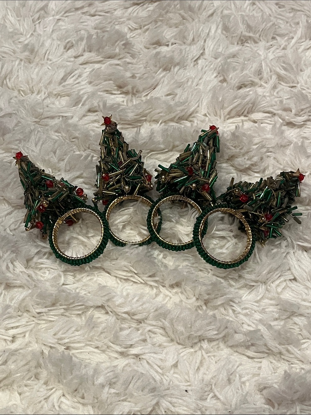 Beaded Christmas Tree Napkin Rings - Set of 4